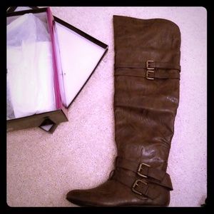 NIB Knee high brown faux leather riding boots
